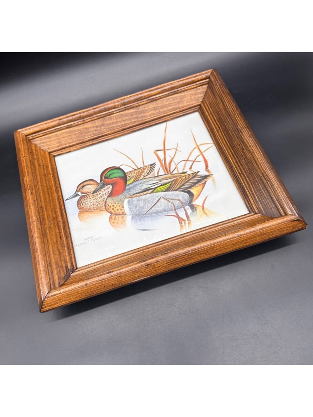 Vintage Duck Print Gregory F Messier Framed Wildlife Art Green Wing Teal Lodge